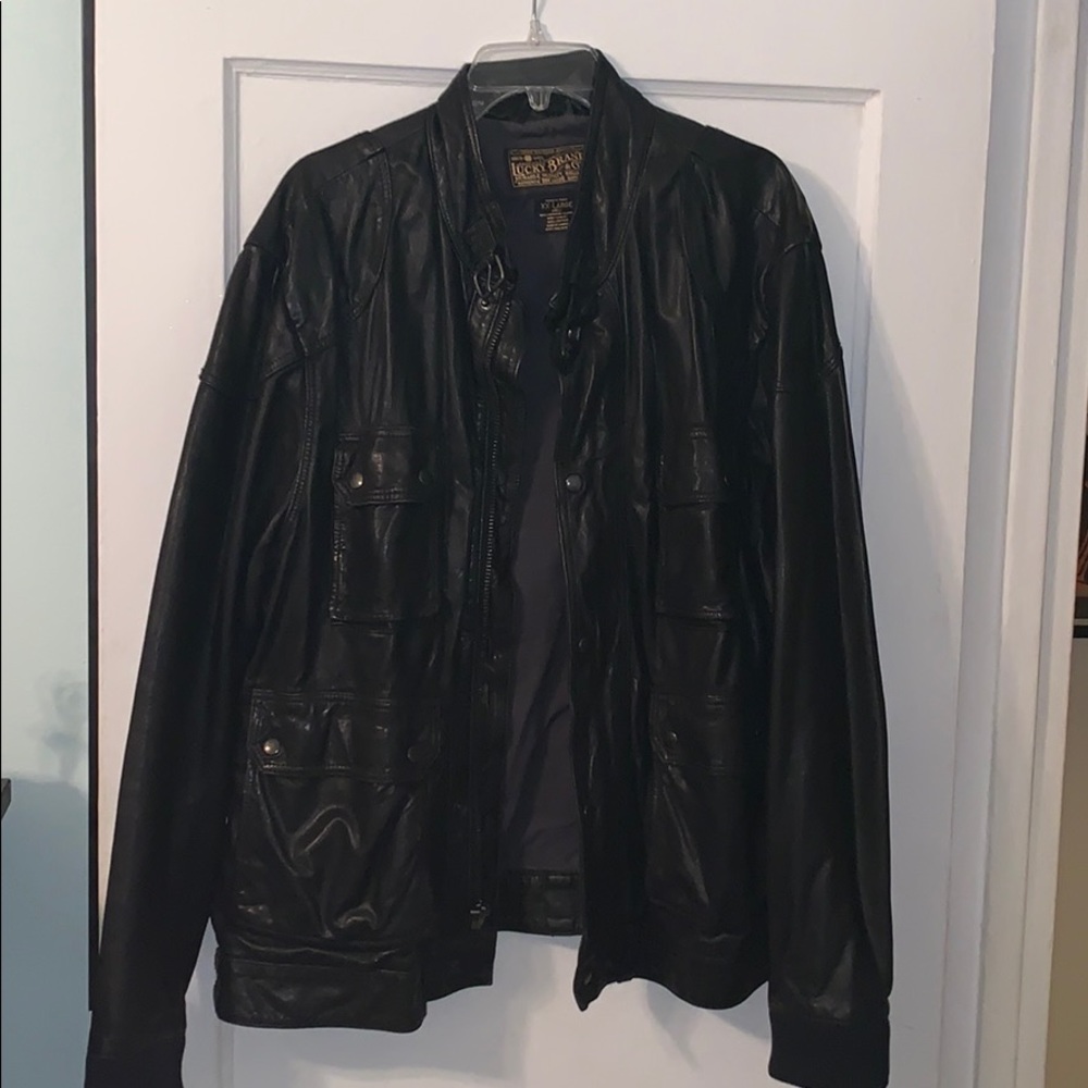 Lucky brand men’s café racer leather jacket black